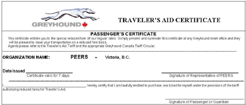 Traveler's Aid Certificate Sample - Peers