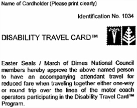 Disability Travel Card (Front)